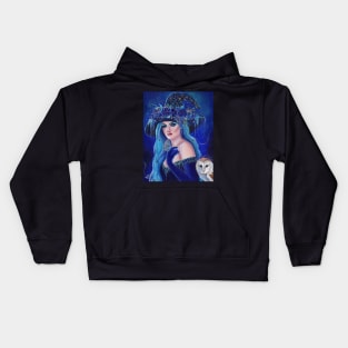 Charmed witch with owl by Renee  L. Lavoie Kids Hoodie